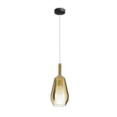 Sospensione in vetro oro, lampadina E27, 16x242cm