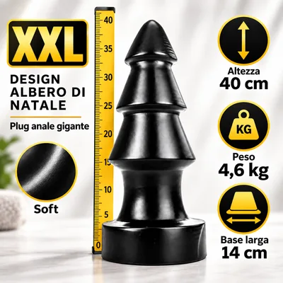 Plug gigante 4XL per fisting dilatatore Albero di Natale All Black 40 cm PVC nero 14 cm 4,6 kg