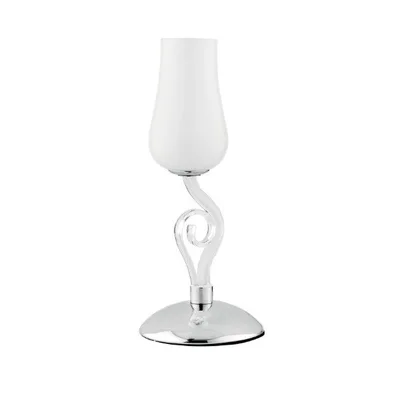 Lampada da tavolo bianco e cromo in vetro soffiato, finiture cromate, 1 luce E14, 18x43cm
