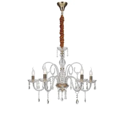 Lampadario luxury oro in vetro e cristallo, 5 luci E14, 70x145cm