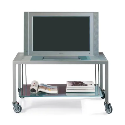 X.ABITAre Carrello porta TV Fuorimilano art. A41 con struttura in metallo e piano in cristallo da L.60 e H.75 cm - Con ruote