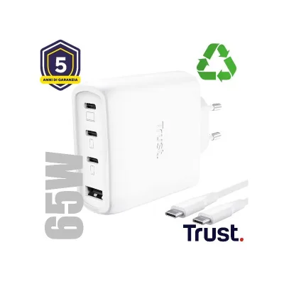 TRUST MAXO 65W 4P GAN CHARGER WHT 26068TRS