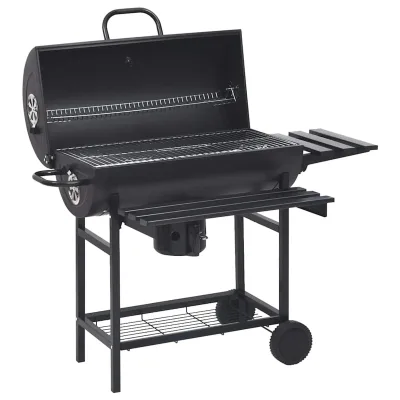 Botta — Barbecue a barile con ruote e ripiani, acciaio nero, 115x85x95 cm