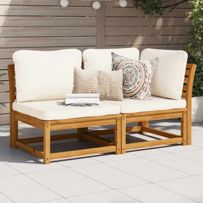 Solva — Divanetto modulare 2 pezzi in acacia massello, cuscini crema