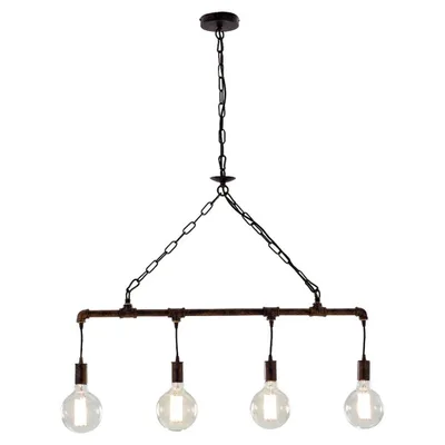Lampadario a sospensione stile industrial ruggine in metallo invecchiato, 4 luci E27, 86x110cm