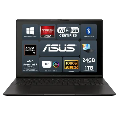 ASUS Notebook Vivobook S 16 OLED M5606KA-RI049W AMD Ryzen AI 7 350 2.0GHz 24GB AMD Radeon Graphics SSD 1TB 16''3K 120Hz Win11 Tastiera retroilluminata