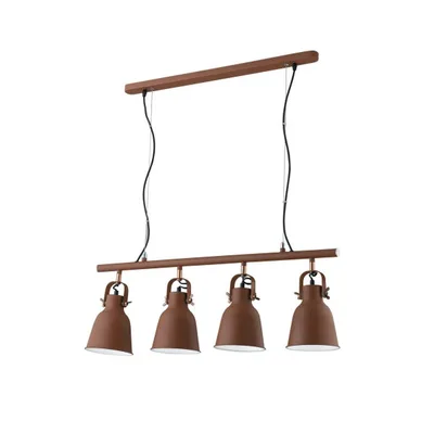Lampadario a sospensione in metallo bronzo, interno bianco, rifiniture in nichel, 4 luci E27, 85.5x179cm
