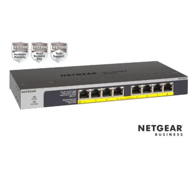 NETGEAR GS108LP Switch Unmanaged 8 porte Gigabit PoE+ (budget 60W),Garanzia a vita+NBD GS108LP-100EUS