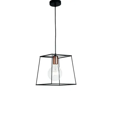 Lampadario a sospensione in metallo nero opaco e rame, 1 luce E27, 25x125cm