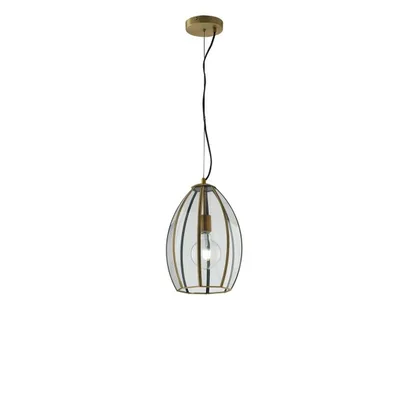 Lampadario a sospensione in vetro e ottone, 1 luce E27, 23x130cm