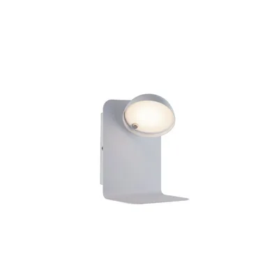 Applique moderna bianca con diffusore orientabile, 1 LED da 5W, entrata USB 2A, 14x19cm