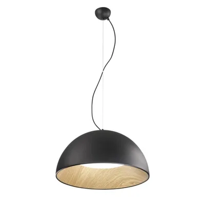 Lampada a sospensione led in metallo CCT forma sferica Effetto Legno Nero 187x50cm