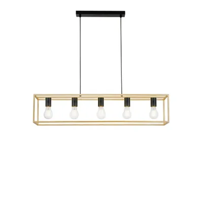 Lampadario a sospensione in metallo nero e oro satinato, 5 luci E27, 100x150cm
