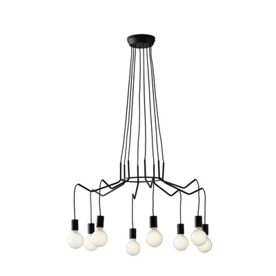 Lampadario a sospensione moderno in metallo nero, 8 lampadine E27, 85x120cm