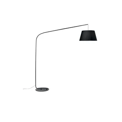 Piantana in metallo nero, paralume in tessuto nero, 1 luce E27, 180x150cm