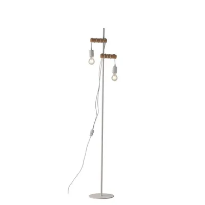 Piantana in legno naturale e metallo bianco opaco, 2 luci E27, 28x166cm