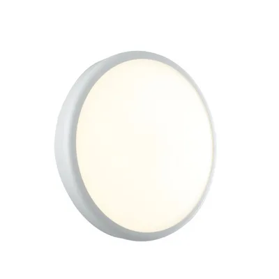 Plafoniera per esterni bianca rotonda in policarbonato, LED 28W, CCT, 30x30cm