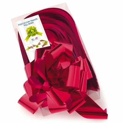Fiocco regalo a tiro Rosso metallizzato - Ø 31mm, 30 strip, 10 pezzi
