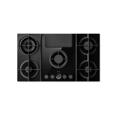 Elica: Piano cottura a gas con cappa NIKOLATESLA FLAME EVO BL/A/88 PRF0196341 in vetro nero/ghisa da 88 cm