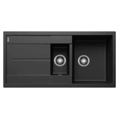 Blanco Lavello una vasca con vaschetta e gocciolatoio METRA 6 S 1525927 finitura nero da 100x50 cm - Sopratop