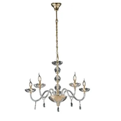 Lampadario luxury a sospensione oro in cristallo, 5 luci E14, 70x190cm