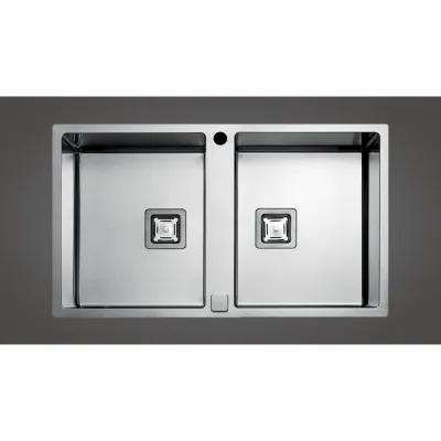 Fulgor Lavello filo e semifilo a due vasche P2B 8651 QA F-SF finitura acciaio inox da 86.5x51 cm