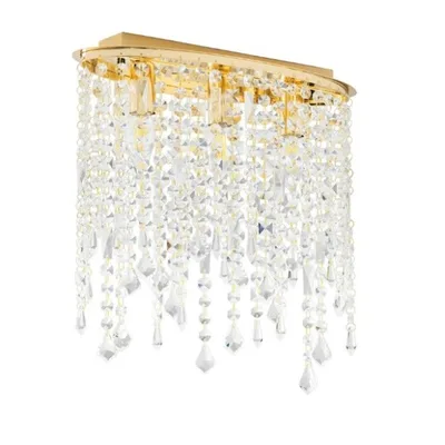 Plafoniera elegante con pendenti in cristallo oro e trasparente, 3 luci E14, 40x36cm