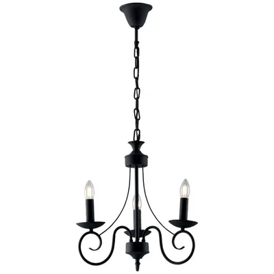 Lampadario a sospensione classico in metallo antracite, 3 luci E14, 37x120cm
