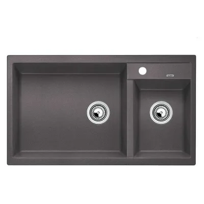 PRONTA CONSEGNA - Blanco | Lavello due vasche con gocciolatoio METRA 9 1518886 finitura grigio roccia da 86x50 cm - Sopratop