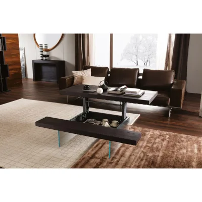 Ozzio Tavolino multifunzione trasformabile Markus art. T063 con struttura in metallo e vetro e piano a scelta da 140x90 cm