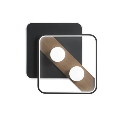 Plafoniera moderna nera doppio quadrato in ferro, sfere in acrilico, 1 LED 40W, CCT, 40x50cm