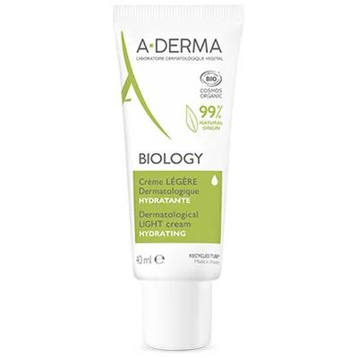 A-Derma Biology Crema Leggera Dermatologica per Pelle Sensibile 40 ml