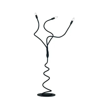 Piantana curvilinea in metallo e silicone nero, 3 luci E14, 165x120cm