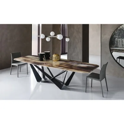 Cattelan Tavolo fisso Skorpio CrystalArt con struttura in acciaio verniciato e piano in cristallo