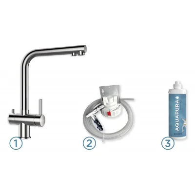 Schock Miscelatore 3 vie con kit acqua filtrata NEW AQUAPURA 3X1 SXPUR3EDM finitura acciaio inox