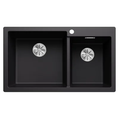 Blanco Lavello due vasche (vasca grande sx) PLEON 9 Platinum 5527636 finitura nero da 86x50 cm - Sopratop