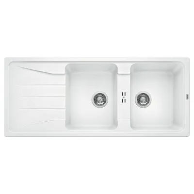 Blanco Lavello due vasche con gocciolatoio SONA 8 S 1519701 finitura bianco da 116x50 cm - Sopratop