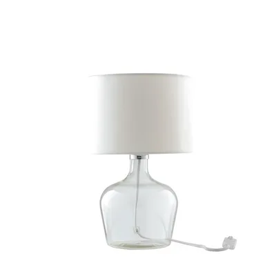Lampada da tavolo bianca in vetro, paralume e cavo in tessuto, 1 luce E27, 23x37cm