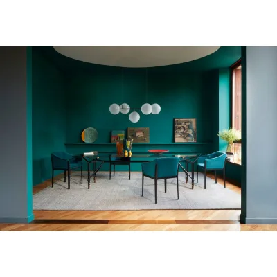 Cassina Tavolo fisso Olimpino con struttura in metallo nero e legno e piano in vetro da 240x105 cm