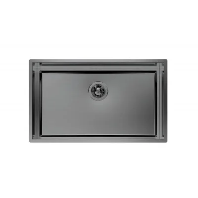 Foster Lavello una vasca 1257 056 finitura acciaio PVD gun metal da 78x47 cm