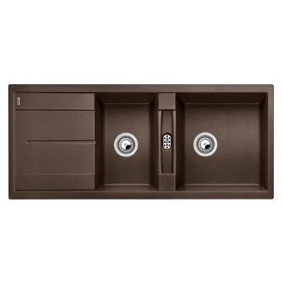 Blanco Lavello due vasche con gocciolatoio METRA 8 S 1515048 finitura caffè da 116x50 cm - Sopratop