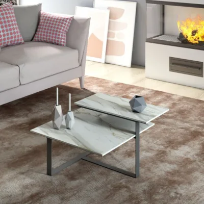 Maconi Tavolino Scacco matto 1071 con doppio piano in gres da 70 cm e h. 38 cm serie Coffee Table collection