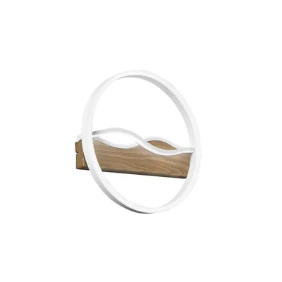 Plafoniera moderna rotonda in metallo bianco con base in legno, 1 LED 36W, CCT, 40x40cm
