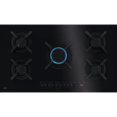 AEG Piano cottura a gas FlameLight HKB 95453 NB finitura vetro nero da 88 cm