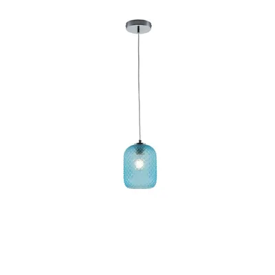 Lampadario elegante in vetro cristallo blu turchese, lampadina E27, 15x150cm