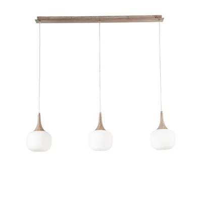 Sospensione in metallo con 3 diffusori in vetro bianco, lampadine E14, 97x150cm