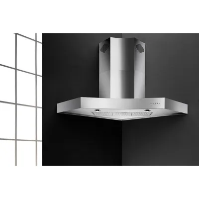 Airone Cappa a parete ad angolo Zeus Angolare finitura acciaio AISI 430 da 90x90 cm