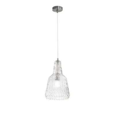 Sospensione in vetro cristallo sfaccettato trasparente, lampadina E27, 23x150cm