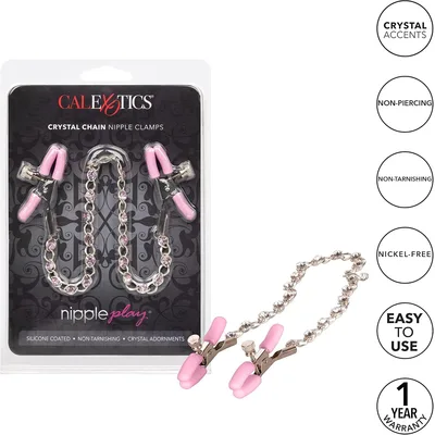 CalExotics Crystal Chain Pinze Capezzoli Rosa Regolabili BDSM Sex Toy 30,5cm