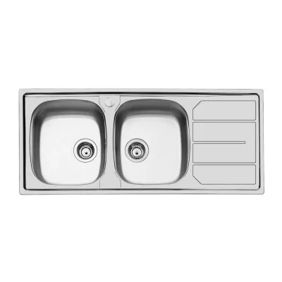 Foster Lavello due vasche con gocciolatoio a destra 1812 162 finitura acciaio inox da 116x50 cm